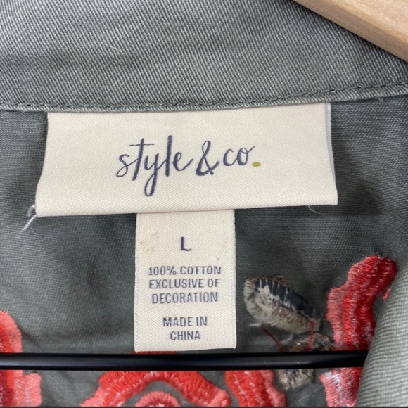 Style & Co Floral Embroidered Army Green Jacket - Picture 7 of 8